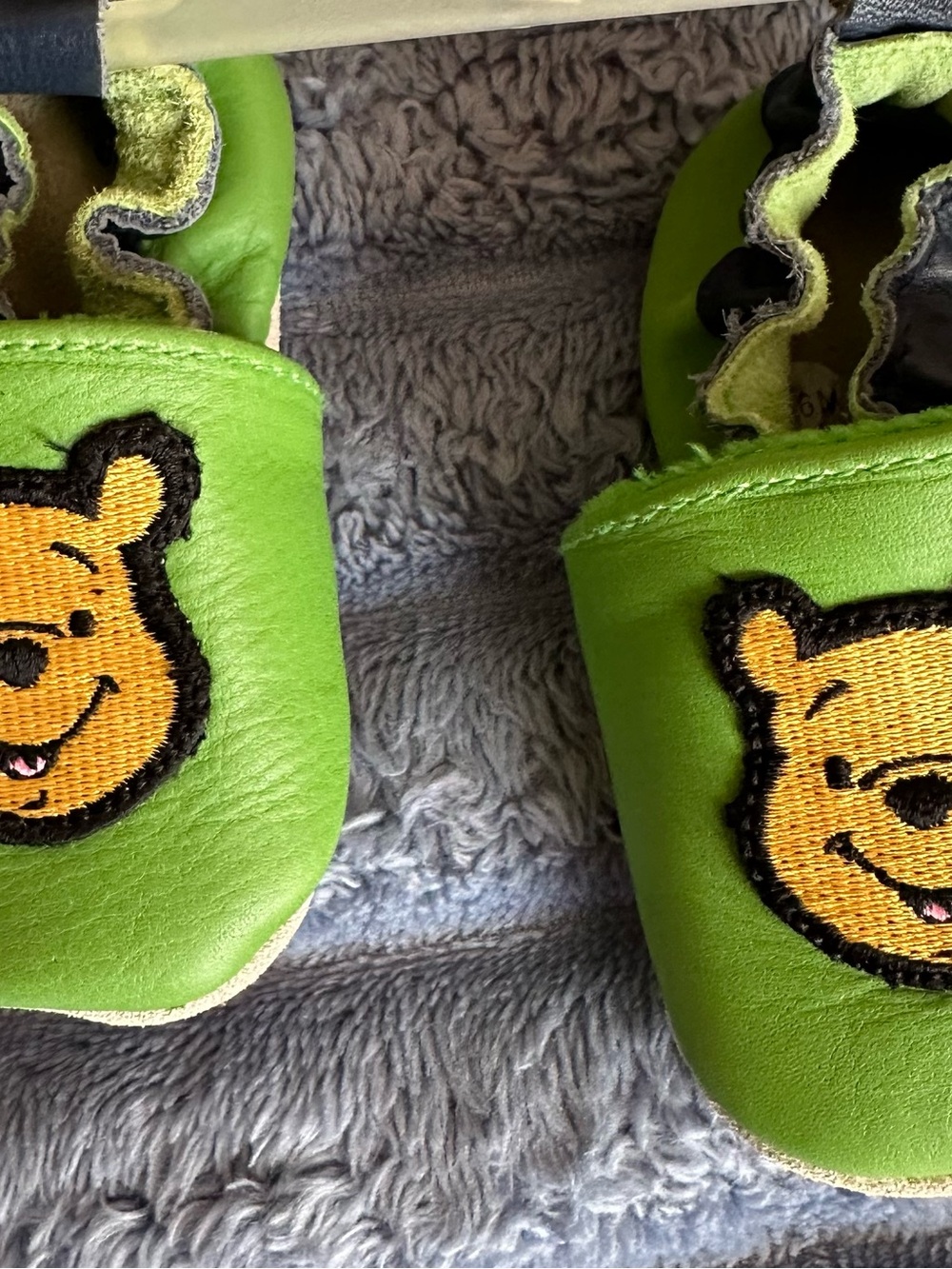 Disney Green Moccasin Baby Shoes with Winnie the Pooh Patch